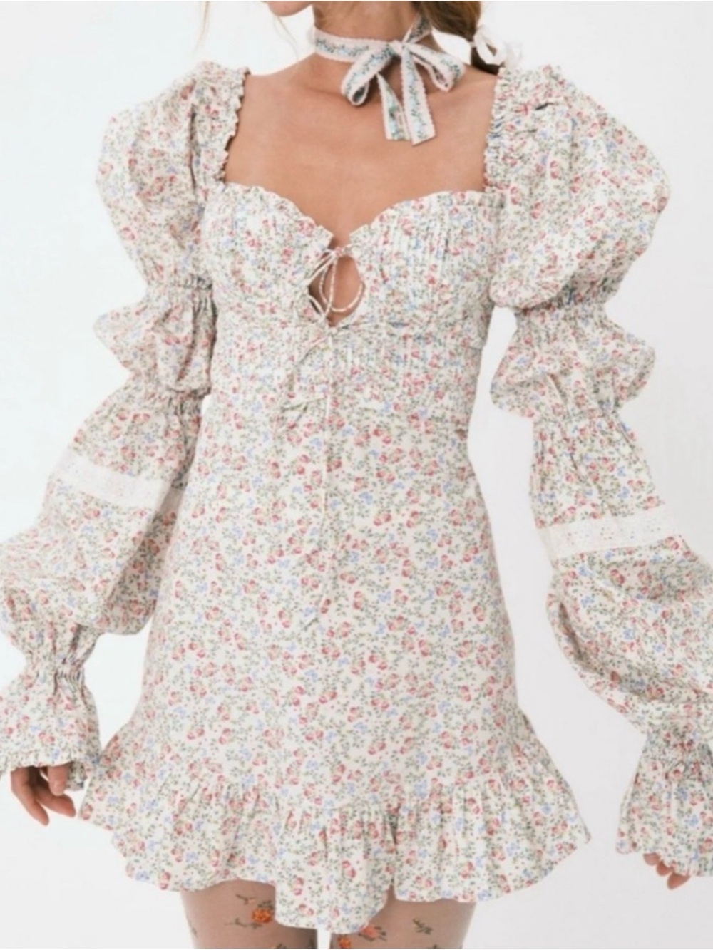 NWT For Love & Lemons Lucca Mini Dress Country Cottage 100% Cotton 60's Inspire